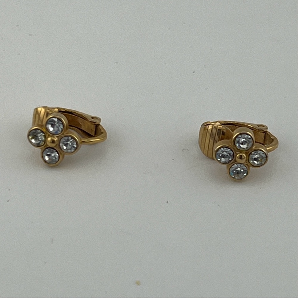 4/$15 gold tone clip-on earrings with clear stone